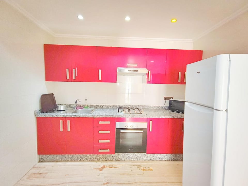 Kitchen or kitchenette, stove