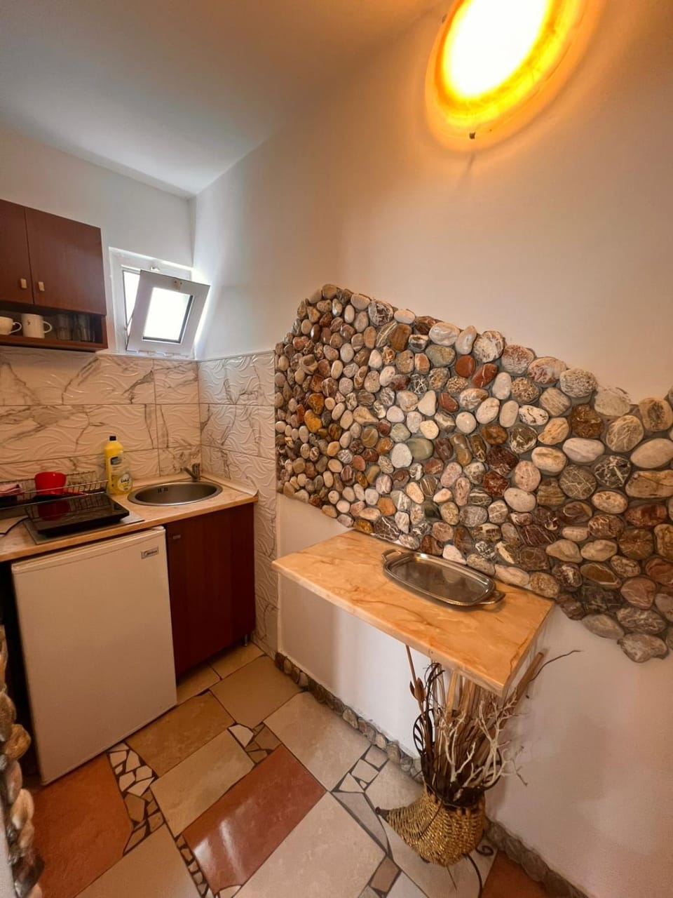 Kitchen or kitchenette, stove