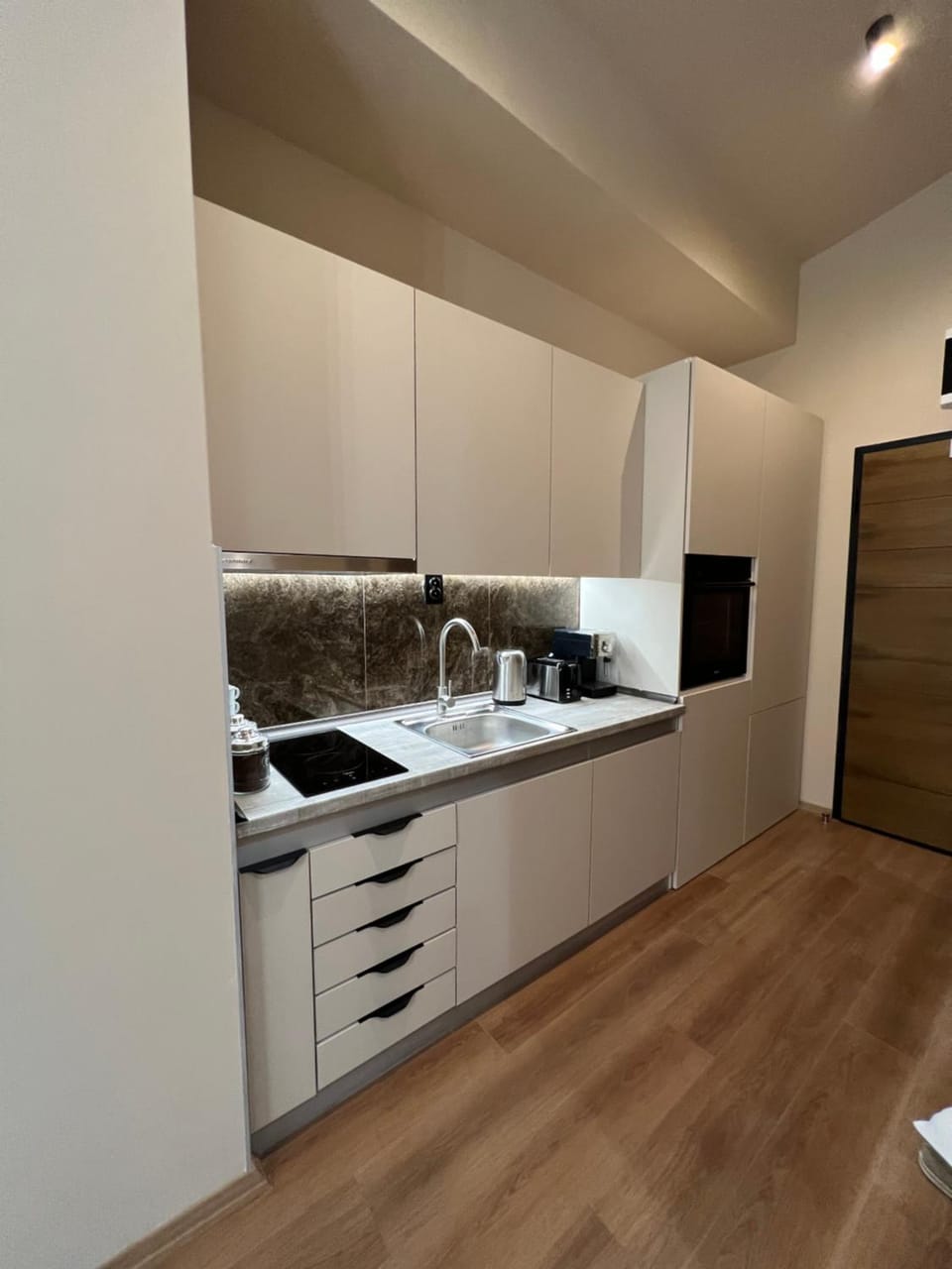 Kitchen or kitchenette, stove