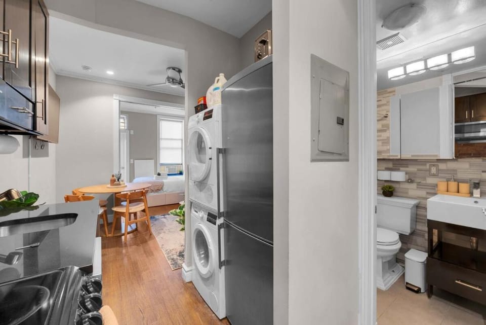 Dining area, stove, laundry