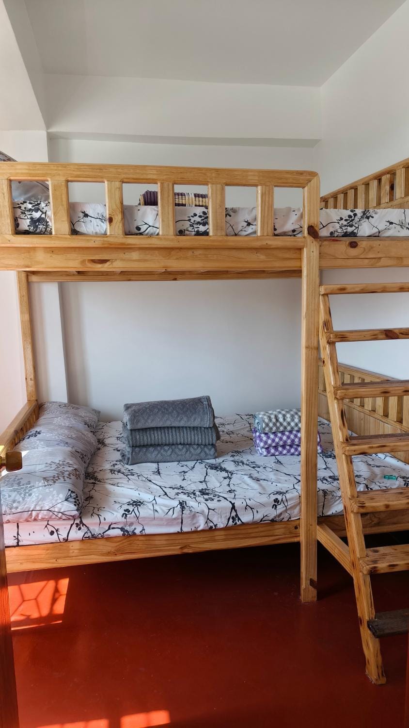 Bed, Photo of the whole room, Bedroom, bunk bed, towels