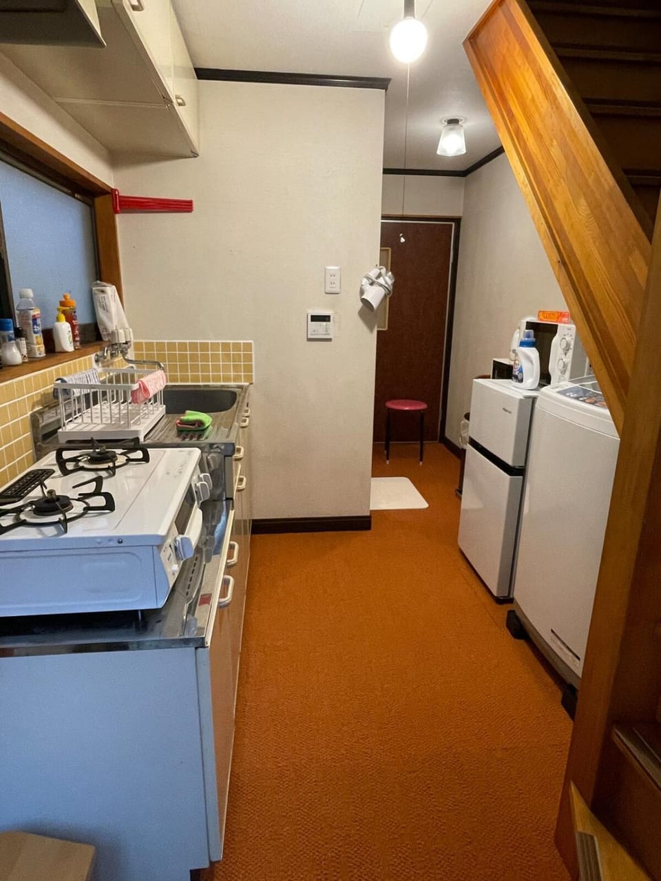 Kitchen or kitchenette, stove