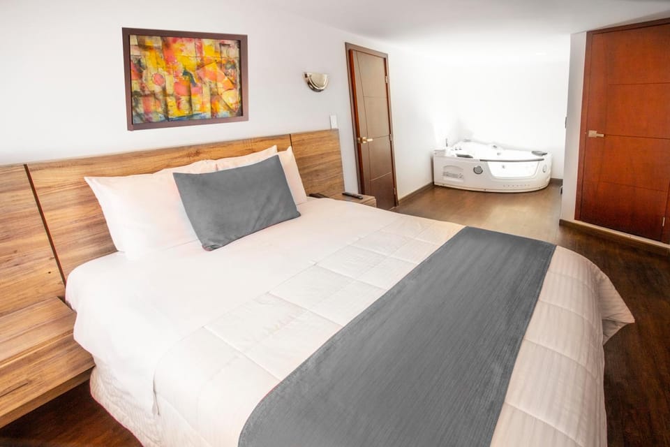 Bed, wardrobe