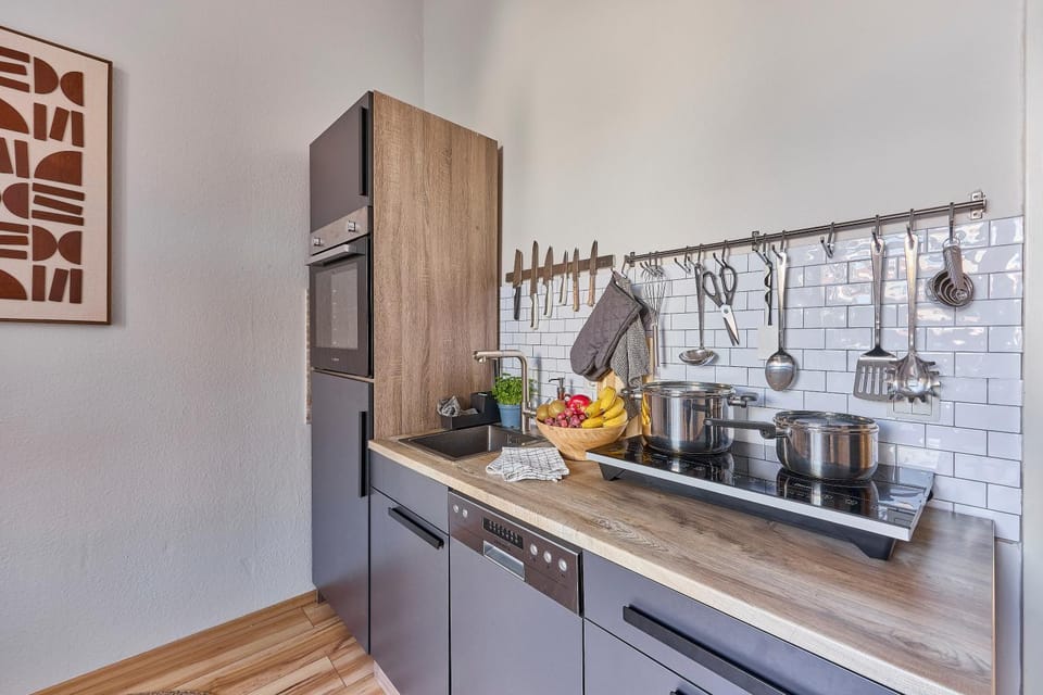 Kitchen or kitchenette, dishwasher, oven, stove