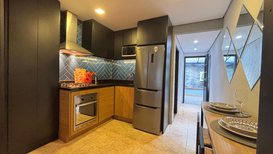 Kitchen or kitchenette, stove