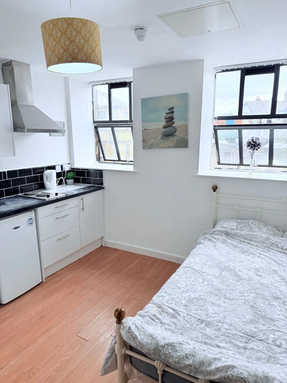 Bed, Kitchen or kitchenette, Photo of the whole room, Bedroom, stove