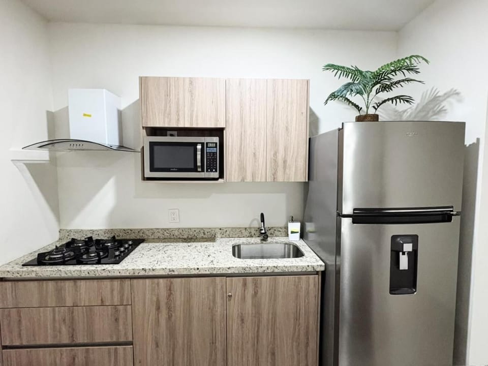 Kitchen or kitchenette, stove