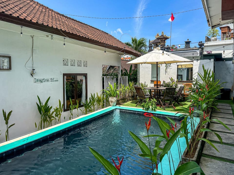 Property building, Patio, Day, Garden, Garden view, Pool view, Swimming pool