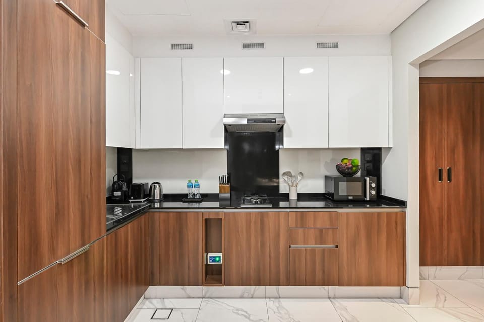 Kitchen or kitchenette, stove