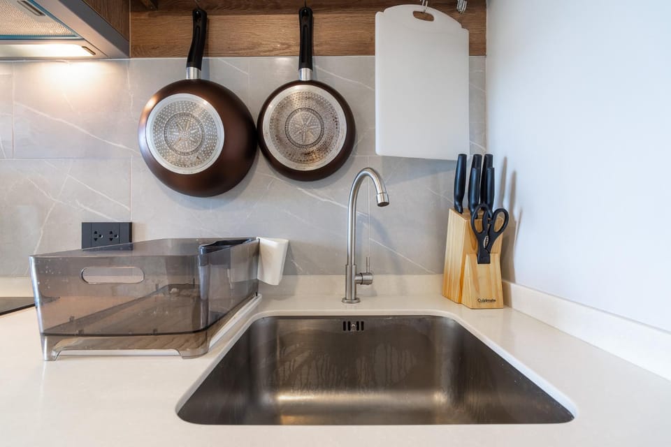 Kitchen or kitchenette, stove