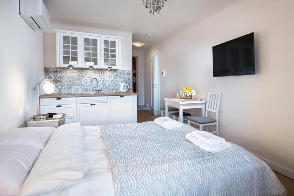 Bed, TV and multimedia, Kitchen or kitchenette, Photo of the whole room, Dining area, Bedroom