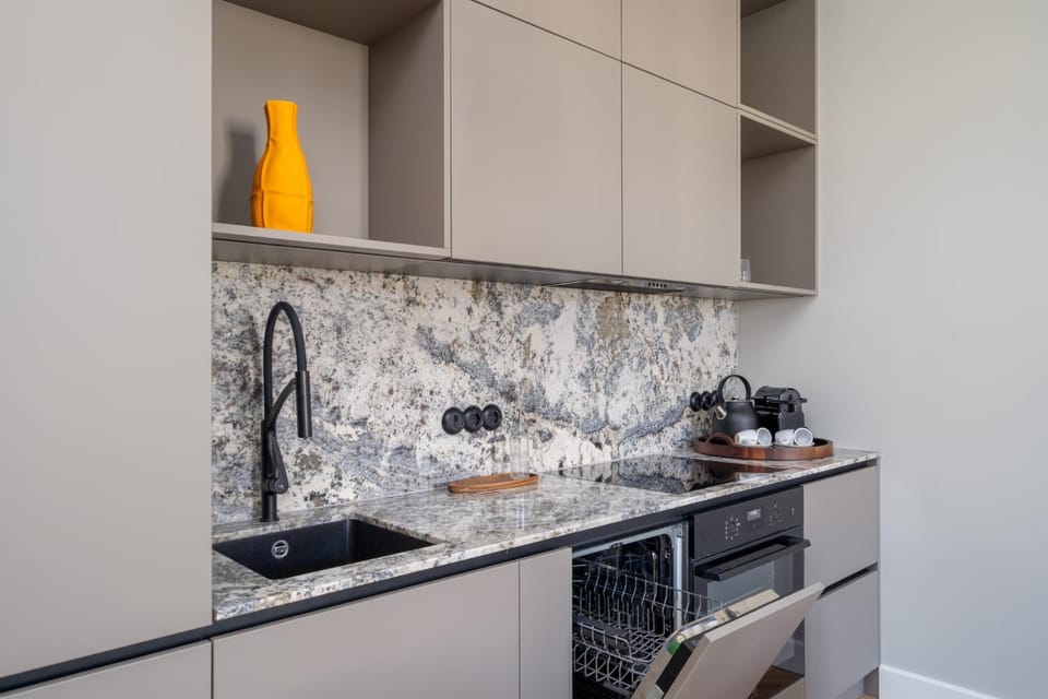 Kitchen or kitchenette, oven, stove