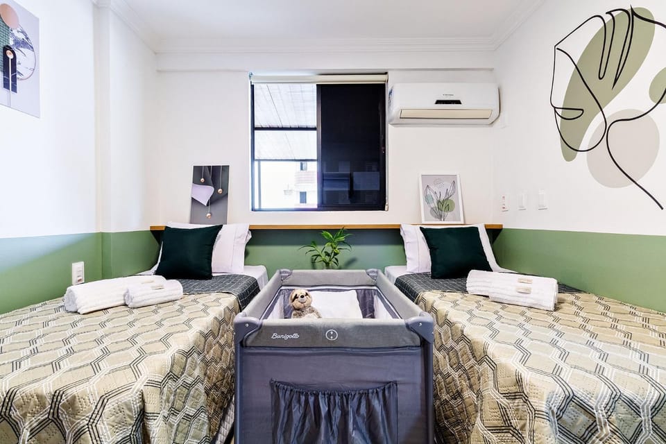 Bed, cot, air conditioner