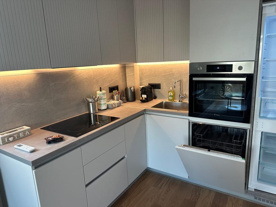Kitchen or kitchenette, dishwasher, oven, toaster