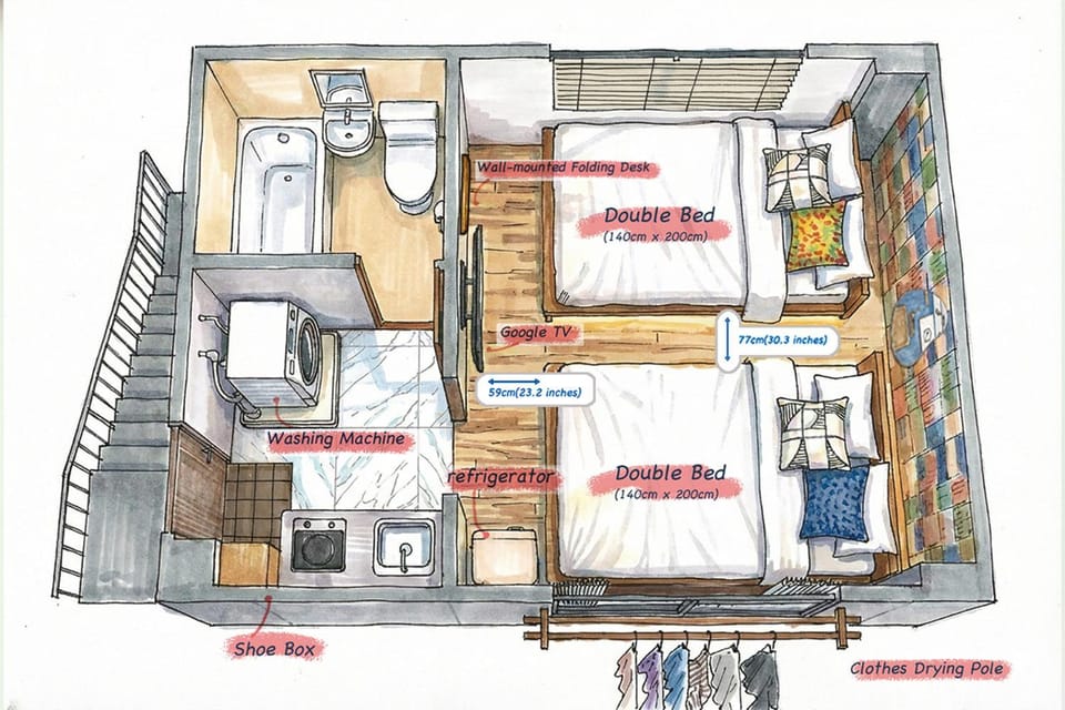 Photo of the whole room, Floor plan