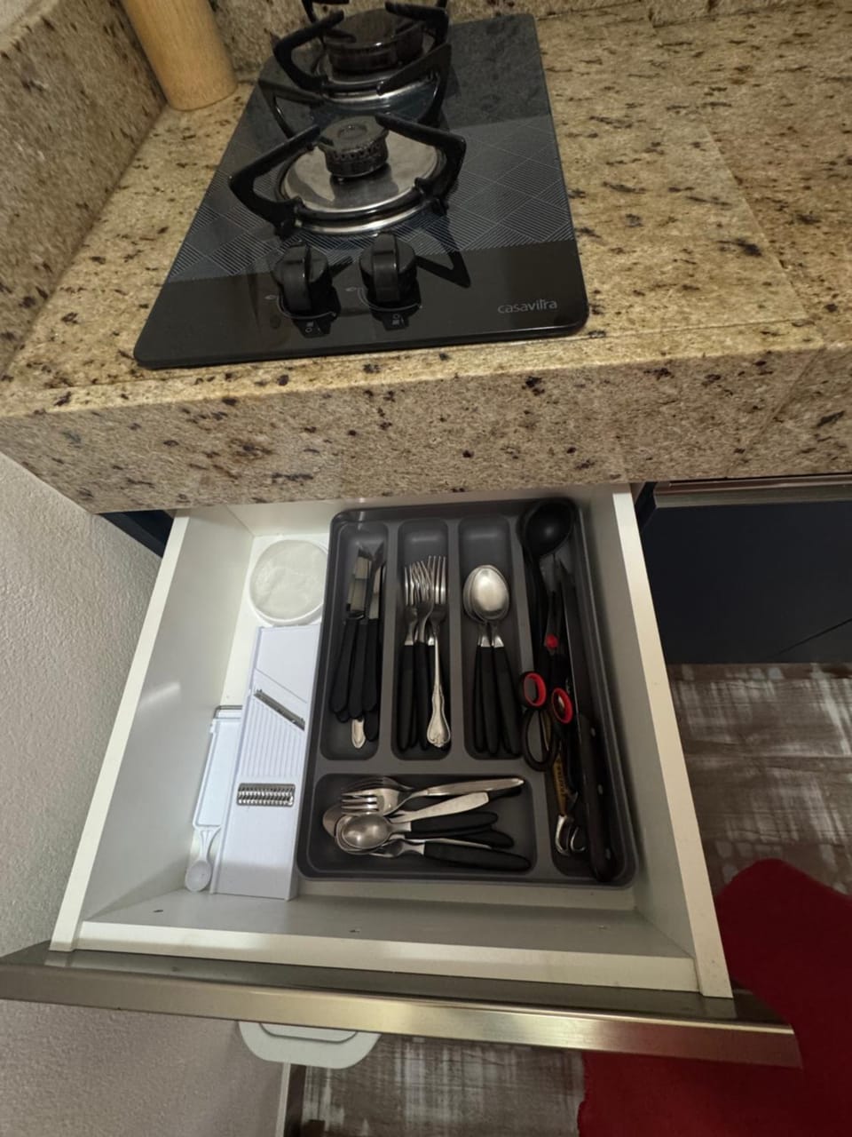 Kitchen or kitchenette, stove