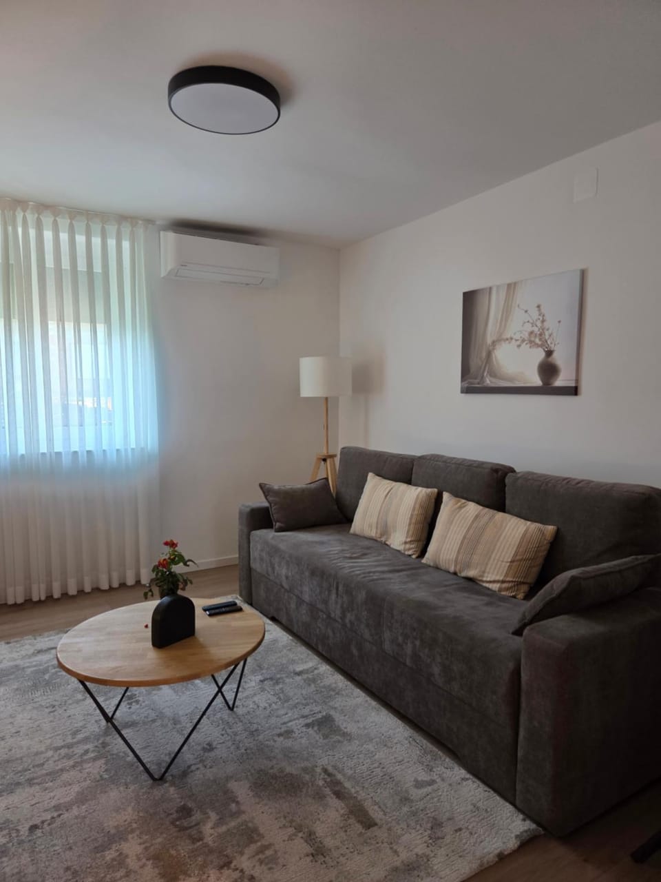 Bed, Living room, Seating area, air conditioner
