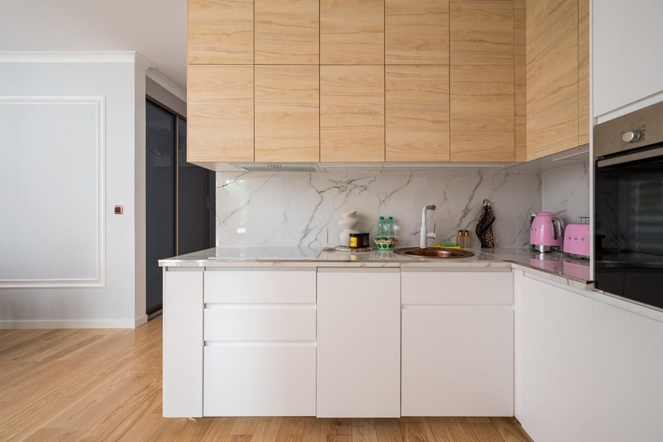 Kitchen or kitchenette, stove