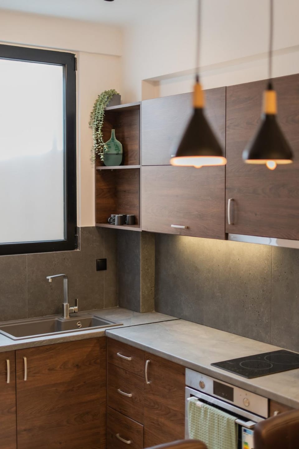 Kitchen or kitchenette, stove