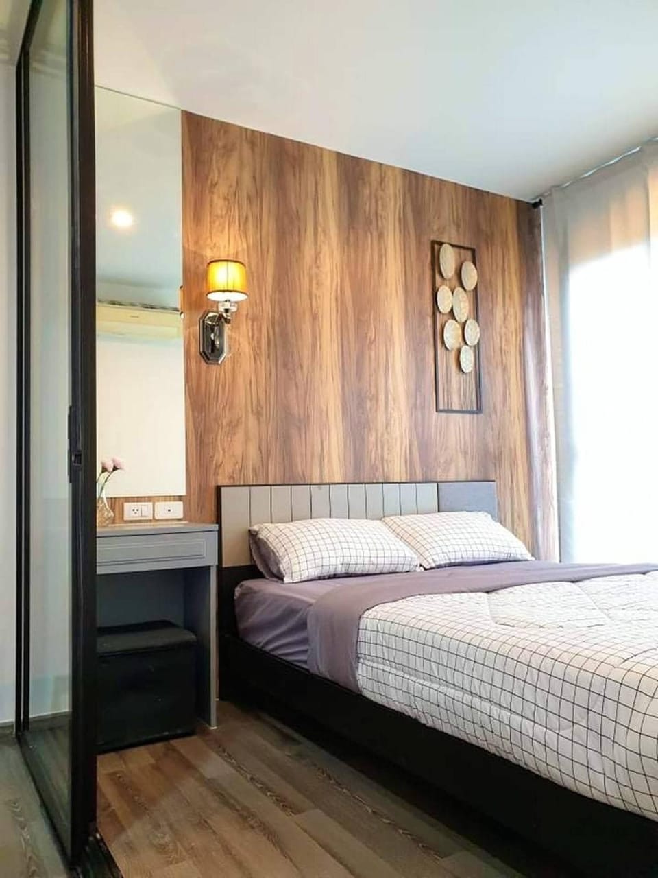 Bed, Decorative detail, Bedroom, air conditioner