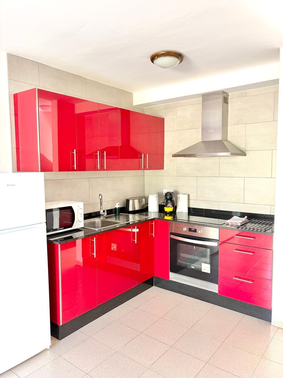 Kitchen or kitchenette, stove, toaster