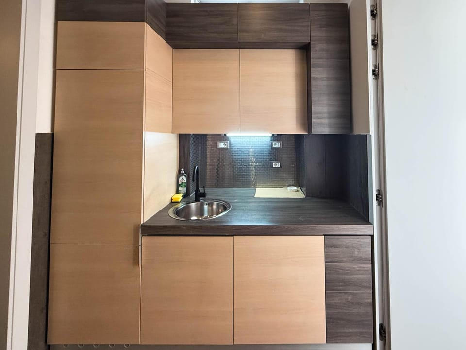 Kitchen or kitchenette, stove