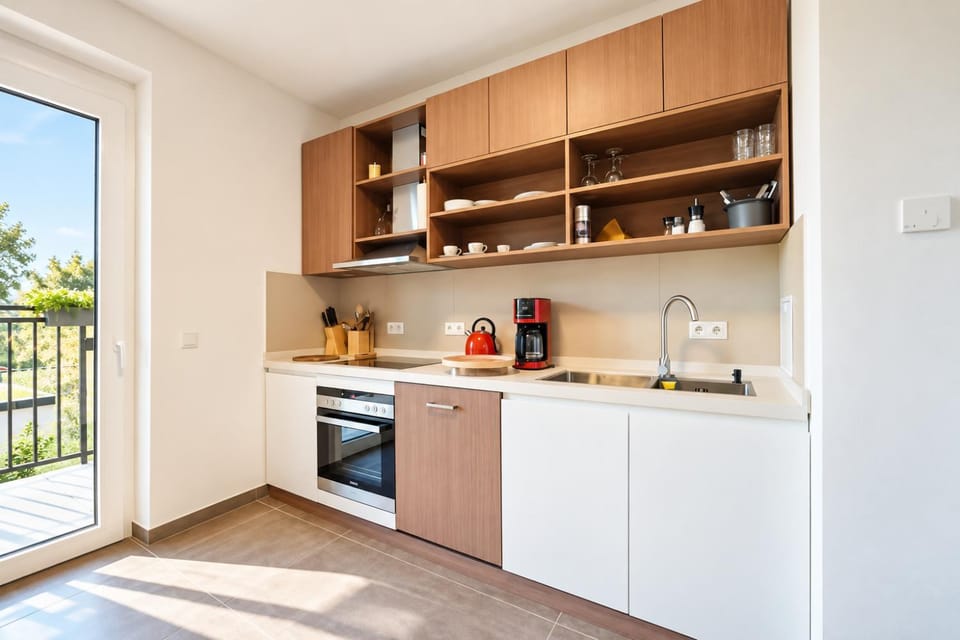 dishwasher, stove, towels, kitchen