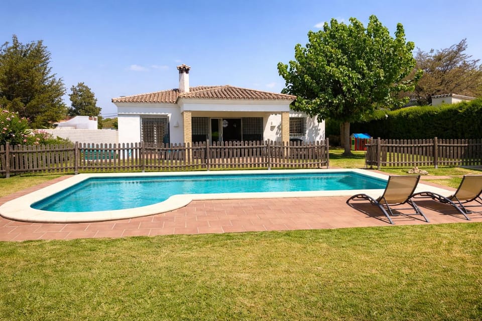 Property building, Patio, Spring, Day, Garden, Garden view, Pool view, Swimming pool