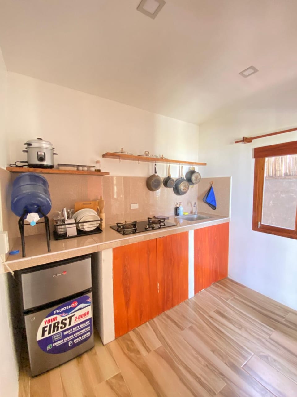 Kitchen or kitchenette, stove