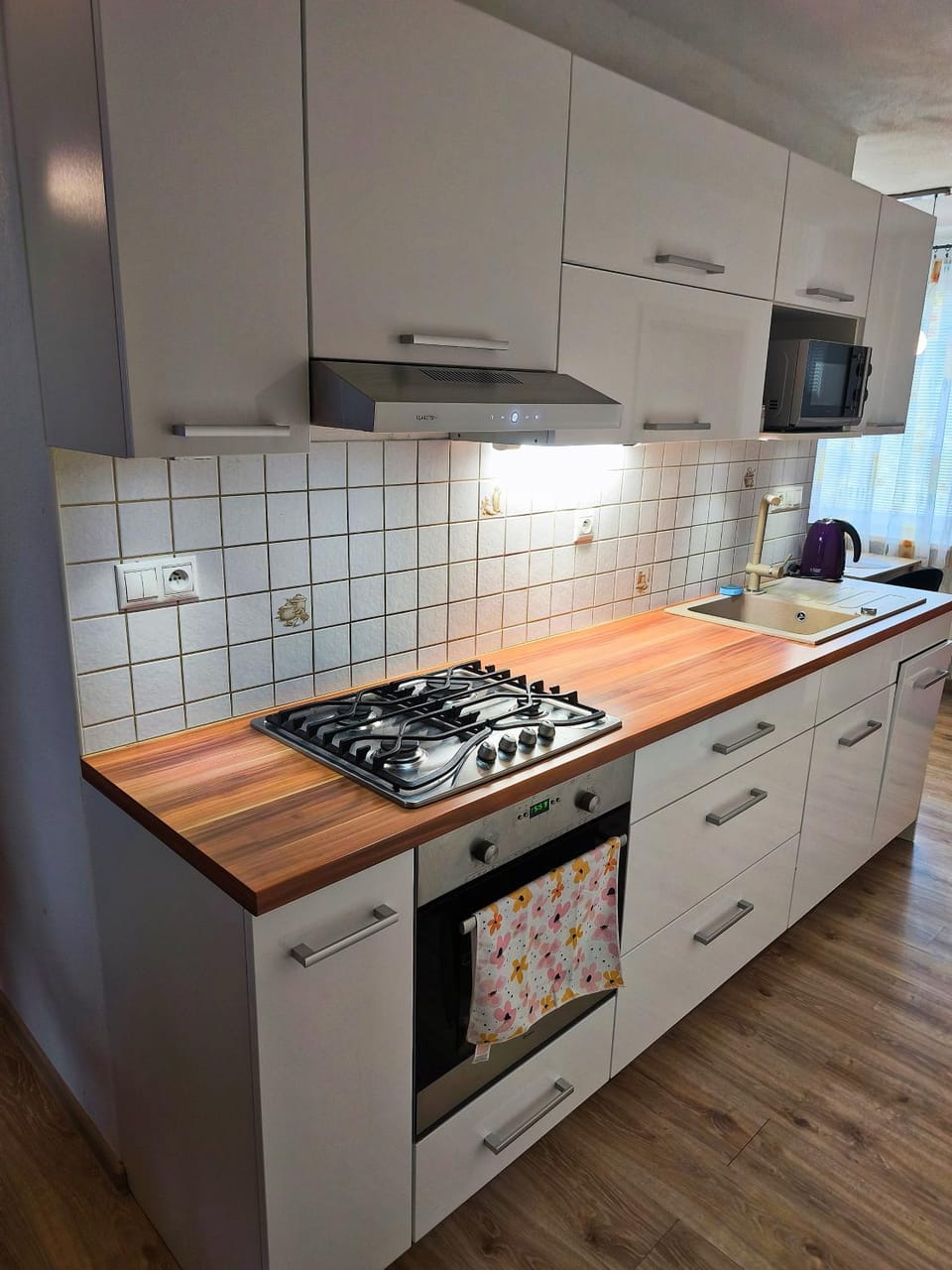 Kitchen or kitchenette, dishwasher, stove
