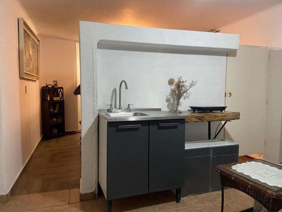 Kitchen or kitchenette, stove