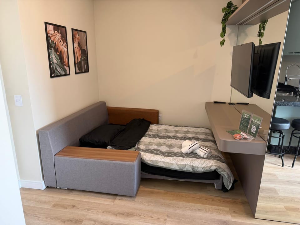 Bed, Living room, Seating area