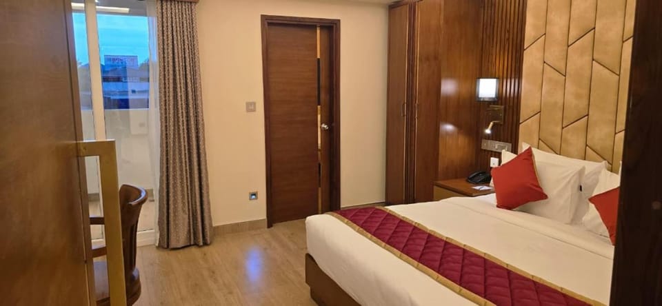 Bed, wardrobe