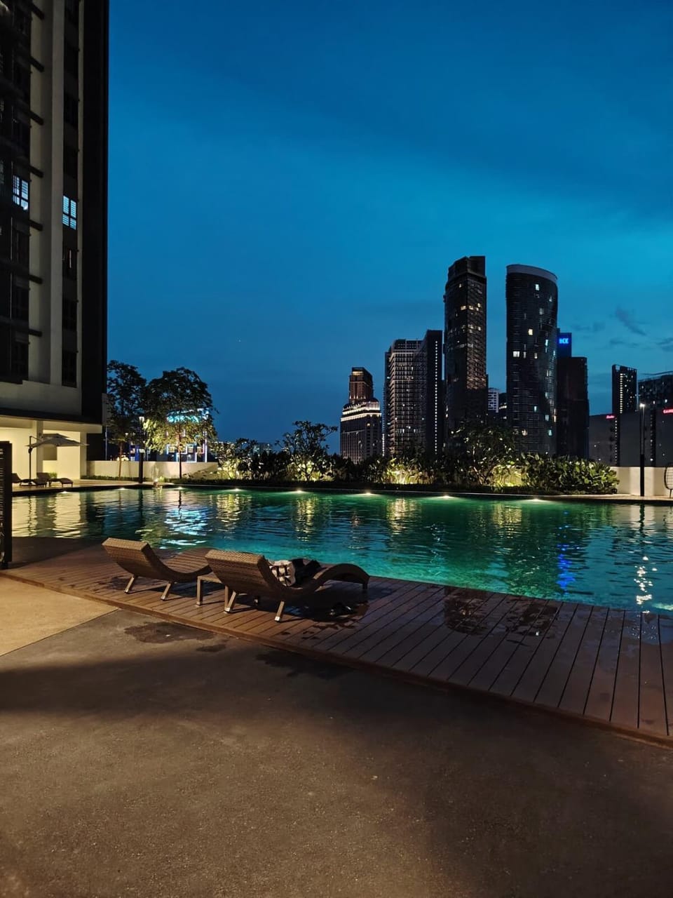 Night, City view, Pool view, Swimming pool