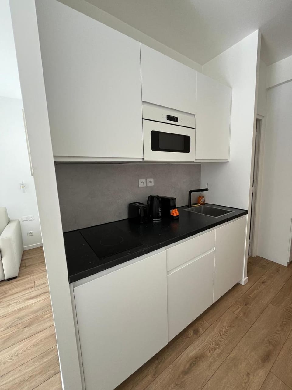 Kitchen or kitchenette, stove