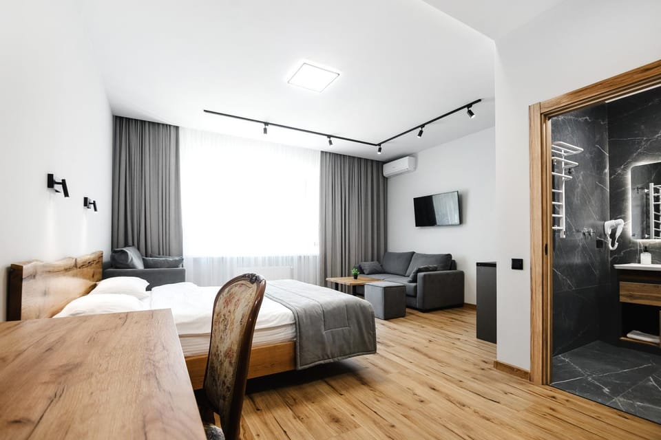 Bed, Bathroom, TV and multimedia, Living room, Photo of the whole room, Bedroom, hair dryier, air conditioner