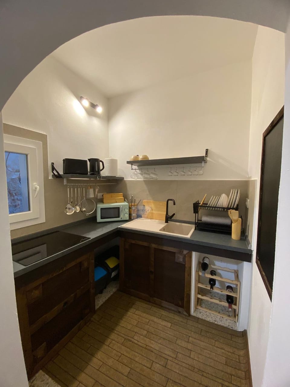Kitchen or kitchenette, stove, toaster