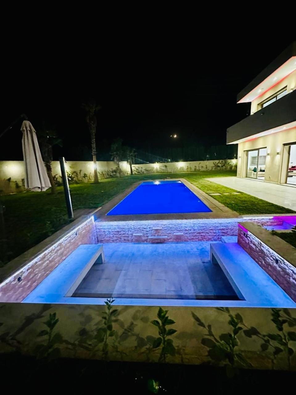 Night, Pool view, Swimming pool