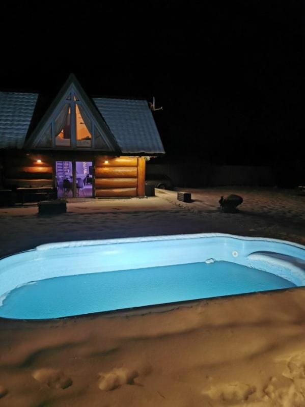 Property building, Night, Natural landscape, Pool view, Swimming pool