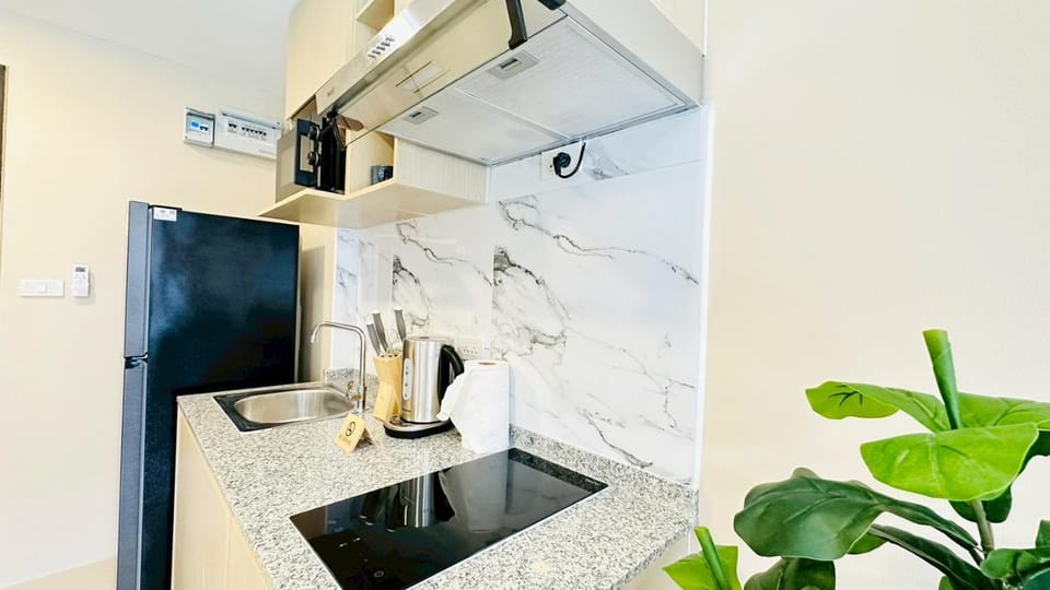 Kitchen or kitchenette, stove