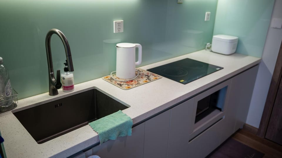 Kitchen or kitchenette, stove