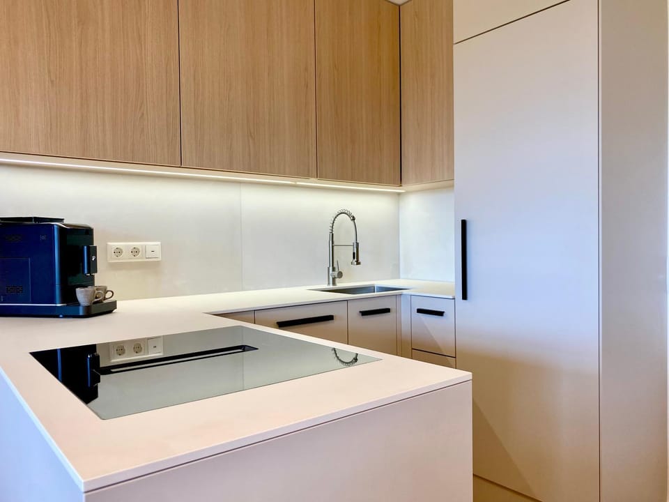 Kitchen or kitchenette, stove