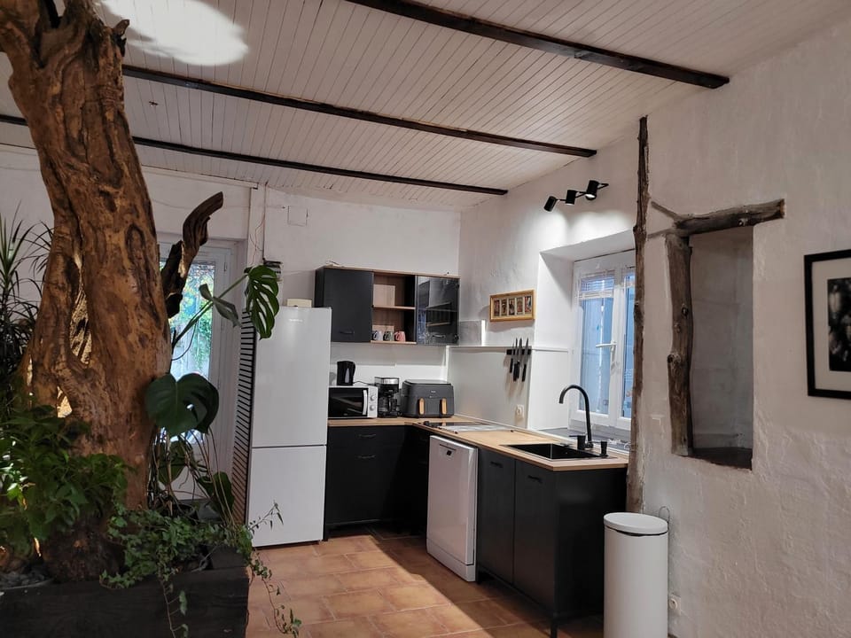 Kitchen or kitchenette, dishwasher, stove