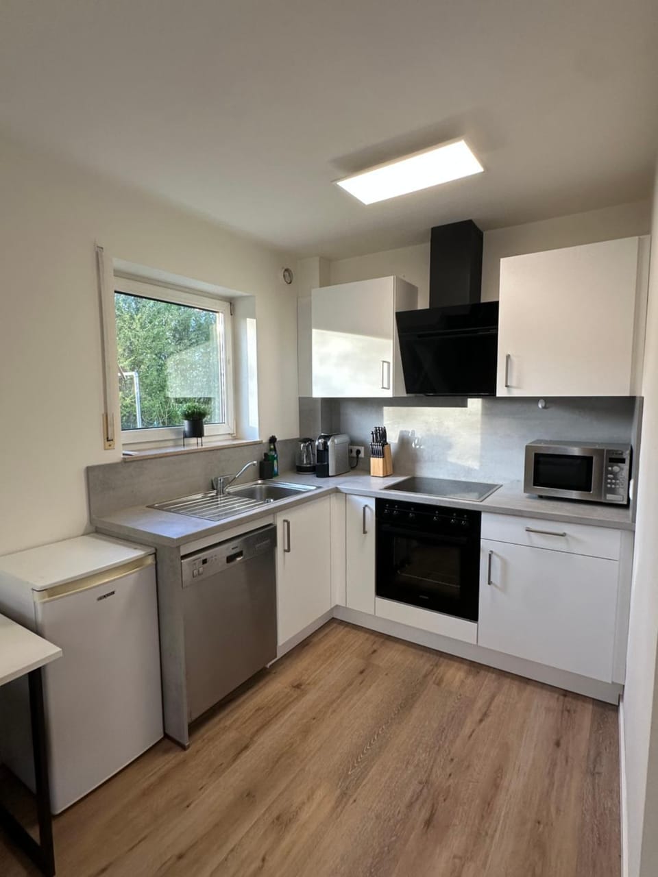 Kitchen or kitchenette, dishwasher, oven, stove