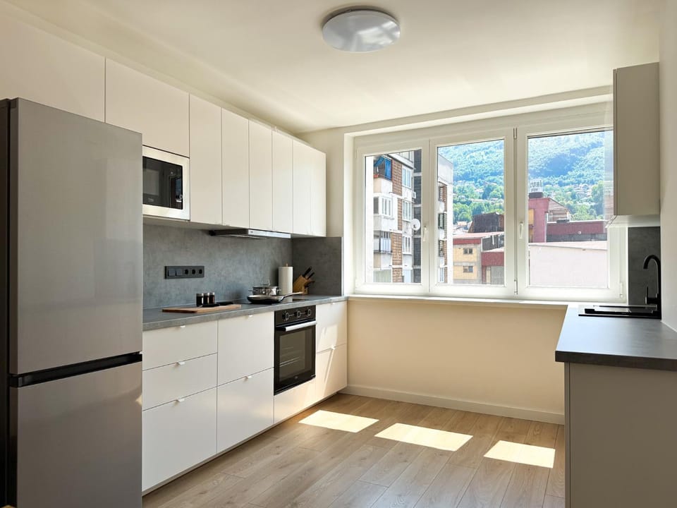 Kitchen or kitchenette, Mountain view, dishwasher, microwave, oven, stove, toaster