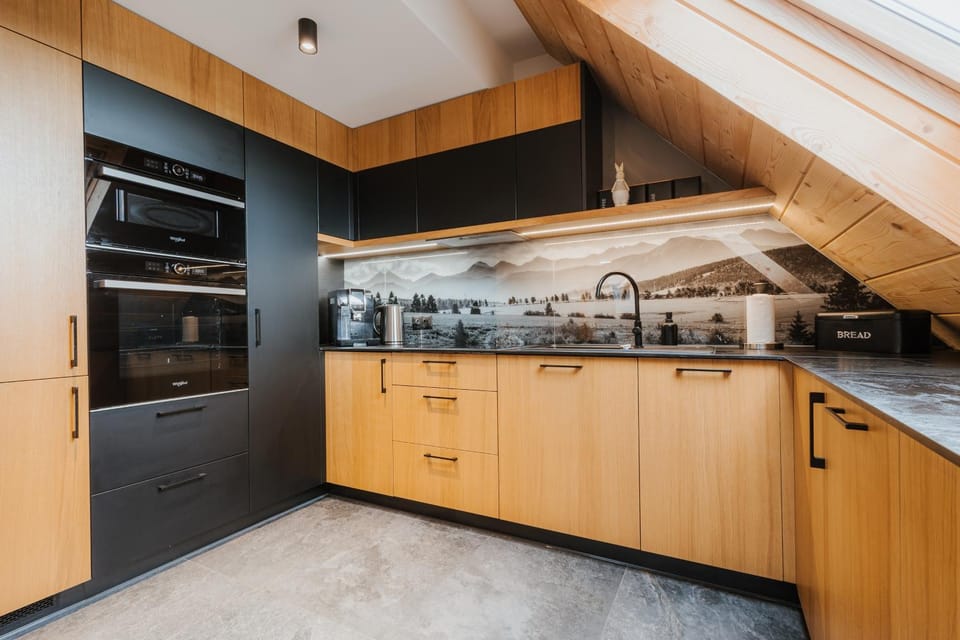 Kitchen or kitchenette, stove