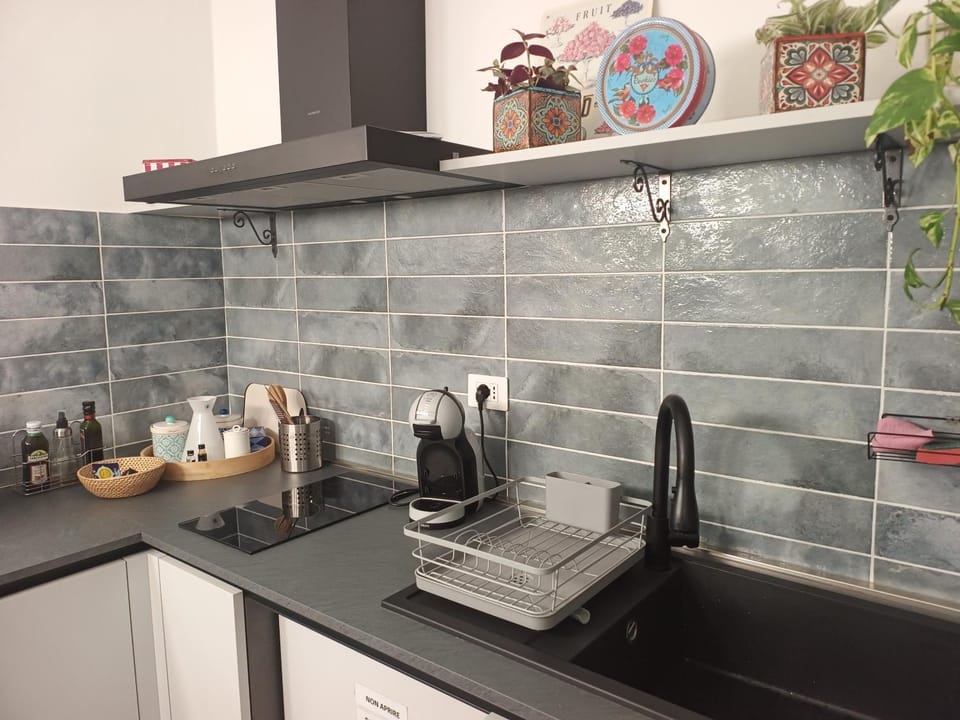 Kitchen or kitchenette, stove