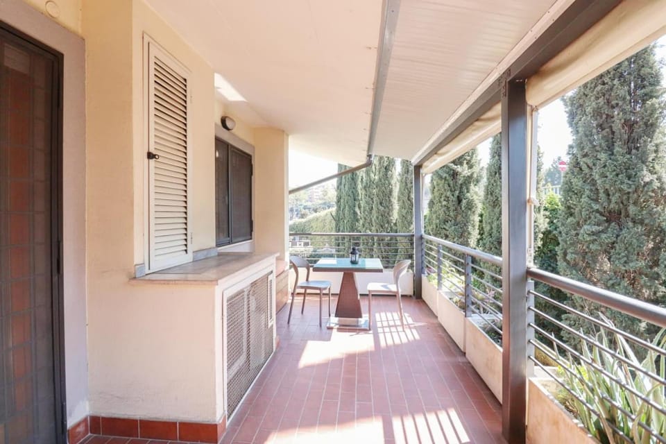 Property building, Patio, Spring, Day, View (from property/room), Balcony/Terrace, Garden view