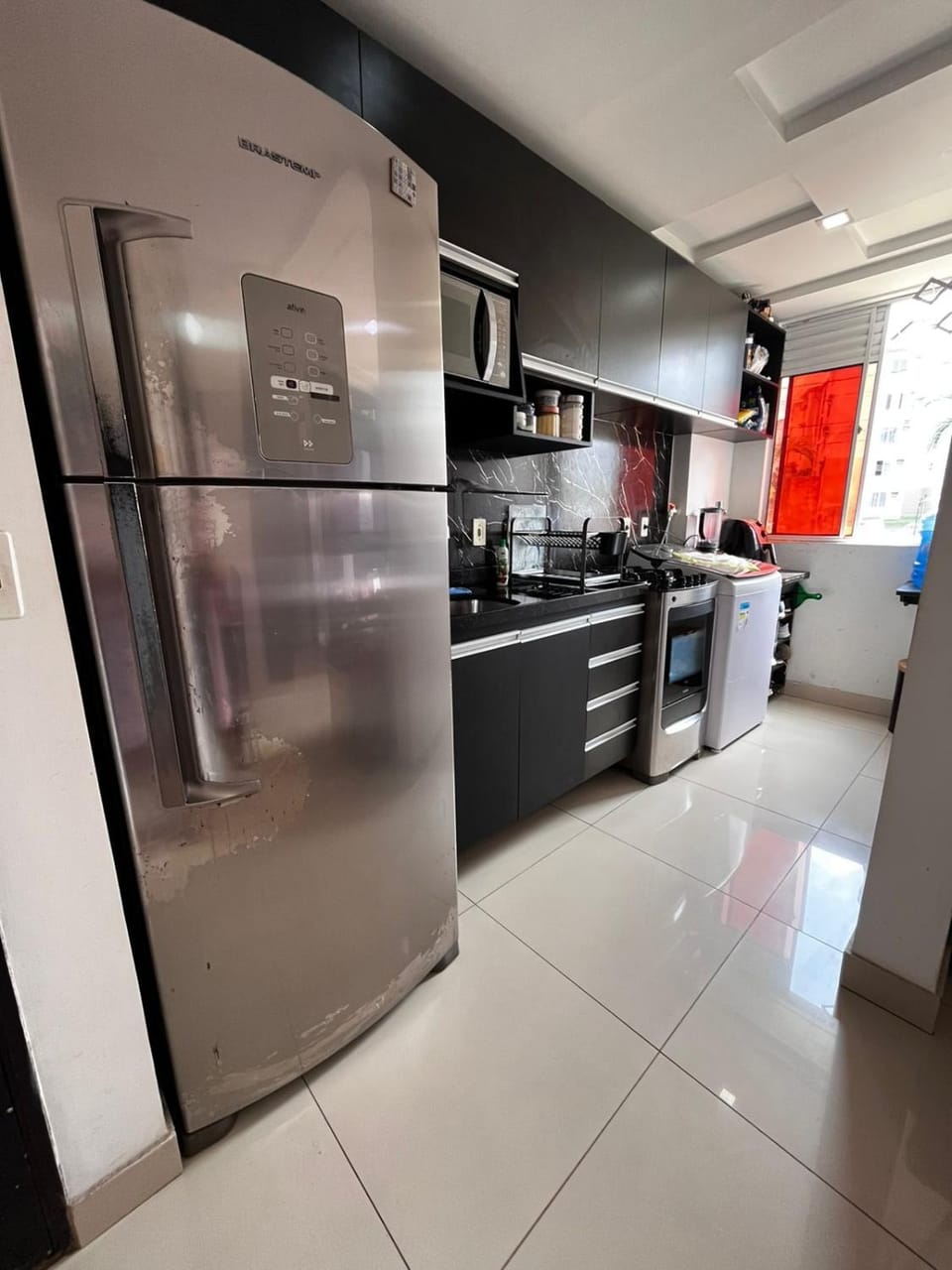 Kitchen or kitchenette, stove