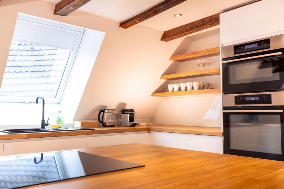 Kitchen or kitchenette, oven, stove, toaster